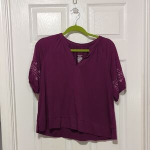 Westbound Women's Plum Blouse with Embroidered Sleeves